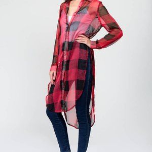 Sheer, Plaid, Flannel, Black, Red Elegant Holiday,